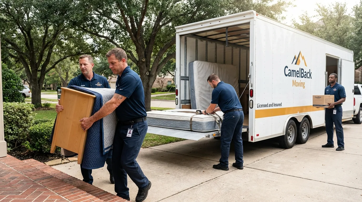 Crew loading residential truck for cross-state move from Fulton, NY