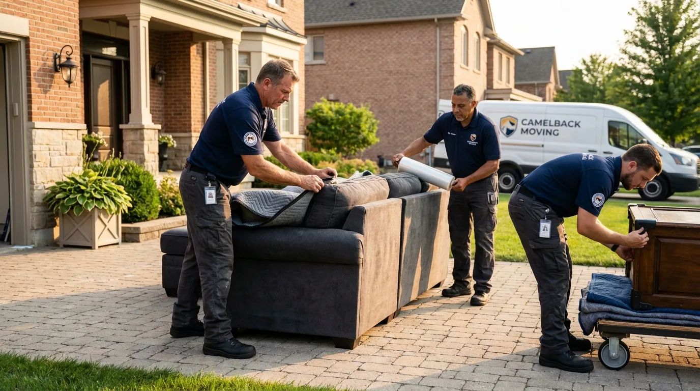 Large estate moving crew wrapping furniture in Fulton, NY